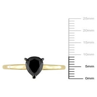 Karat T.W. Siyah Pırlanta 14kt Sarı Altın Gözyaşı Siyah Rodyum Kaplama Tektaş Nişan Yüzüğü