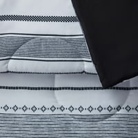 Mainstays Siyah ve Beyaz Çizgili Bir Çantada Yatak Çarşaflı Yorgan Seti, Dolu