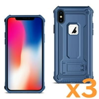 Apple İphone Xs 3'lü paket ile Kullanım için Mavi Kickstandlı Apple İphone Xs Kılıfı