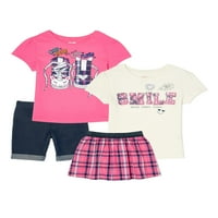 Garanimals'tan Çocuklar Kızlar Grafik Tişörtler, Bermuda Şort ve Etek, 4 Parça Kıyafet Seti, 4-10 Beden