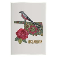 Stupell Industries Oklahoma Eyaleti Kuş ve Çiçek Detaylı Çiçek Desenli Grafik Sanatı Çerçevesiz Sanat Baskı Duvar