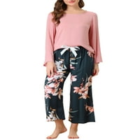 Benzersiz Pazarlık Bayan Uzun Kollu kapri pantolonlar Çiçek Salonu Pijama Pijama Setleri