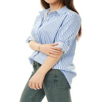 Benzersiz Pazarlık kadın Düğme Aşağı Uzun Kollu Gömlek Dikey Çizgili