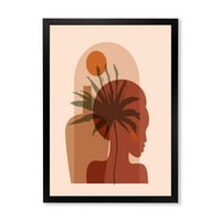 Designart 'Soyut Güzel Kız Portresi ve Tropikal Palmiye Yaprağı' Modern Çerçeveli Sanat Baskısı