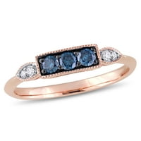 Miabella kadın Karat Mavi ve Beyaz Pırlanta 10kt Gül Altın Nişan Yüzüğü