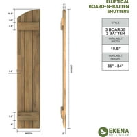 Ekena Millwork 1 2 W 47 H Americraft Üç Tahta Dış Gerçek Ahşap Birleştirilmiş Tahta-n-Çıta Panjurlar w Eliptik Üst,