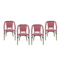 Baton Alüminyum ve Hasır Açık Fransız Bistro Sandalyeleri, 4'lü Set, Kırmızı, Beyaz ve Ahşap Baskı