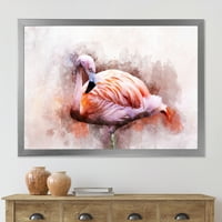 Designart 'Soyut Portre Pembe Flamingo III' Çiftlik Evi Çerçeveli Sanat Baskı