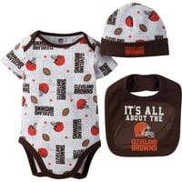 Cleveland Browns Erkek Bebek Elbise, Önlük ve Kap Kıyafet Seti, 3'lü