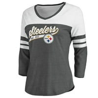 Kadın Fanatikleri Markalı Heathered Gri Beyaz Pittsburgh Steelers Yanal Senaryo Kollu V Yaka Tri-Blend T-Shirt