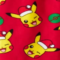 Pokemon Erkek Tatil Pikachu Uzun Kollu Üst ve Baskılı Mikro Polar Pantolon, 2 Parçalı Yılbaşı Pijama Takımı