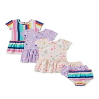 Wonder Nation Kız Bebek Kısa Kollu Örgü Elbiseler, Bedenler 0 3 Aylık