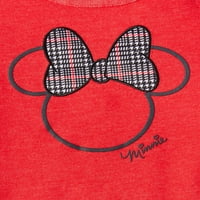 Minnie Mouse Kısa Kollu Minnie Mouse Fırfırlı Tişört ve Ekose Scooter Etek, Kıyafet Seti