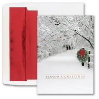 Kağıt Boş Noel Kartları ve Eşleşen Zarflar Seti, Karlı İz, 25 Paket