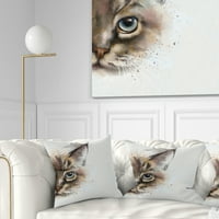 Designart Kedi Yarım Yüz Sulu Boya - Hayvan Kırlent - 16x16