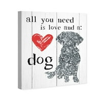 Wynwood Stüdyo Tipografi ve Tırnaklar Duvar sanatı Tuval Baskılar 'Aşk ve bir Köpek' Aşk Tırnak ve Sözler-Gri, Beyaz