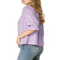Benzersiz Pazarlık kadın Dantel Panel Düğme Aşağı Kollu Düz Renk Bluz Gömlek
