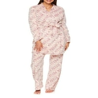 Uyku ve Co. Kadın ve Kadın Artı Peluş Bornoz ve Pijama Pantolon Seti