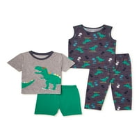 Wonder Nation Yürümeye Başlayan Çocuk Erkek Tank, Tişört, Kısa ve Pantolon Pijama Takımı, 4 Parça, Bedenler 2T-5T