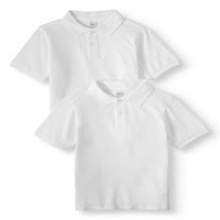Wonder Nation Erkek Okul Üniforması Kısa Kollu Pike Polo gömlekler, 2'li Paket, Beden 4'lü & Husky