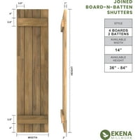 Ekena Millwork 14 W 35 H Americraft Dört Tahta Dış Gerçek Ahşap Birleştirilmiş Tahta-n-Çıta Panjurlar, Yıldızsız