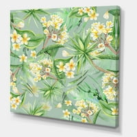 Designart 'Sarı Çiçekler ve Tropikal Yapraklar XIV' Modern Tuval Duvar Sanatı Baskı