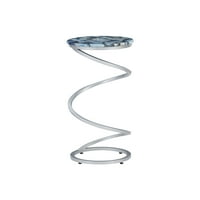 Nevin Modern Yuvarlak Spiral Tabanlı İçecek Masası, Mavi Akik Üstü Gümüş