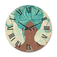 Designart 'Mavi Saçlı Afrikalı Amerikalı Kadın Portresi I' Modern Ahşap Duvar Saati