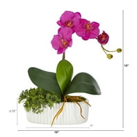 13 inç. Beyaz Vazoda Mini Orkide Phalaenopsis Yapay Aranjman