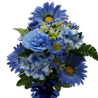 Vazoda Yapay Çiçekler, Mavi Renk Gerbera Papatya ve Şakayık
