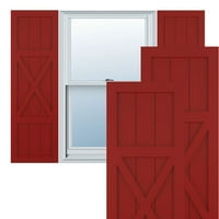 Ekena Millwork 18 W 32 H Gerçek Fit PVC Merkezi X-Board Çiftlik Evi Sabit Montajlı Panjurlar, Yangın Kırmızısı