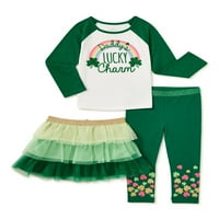 Aziz Patrick Günü Bebek Kız ve Yürümeye Başlayan Kızlar Uzun Kollu Tişört, Tayt ve Tutu Etek, 3 Parça Kıyafet Seti,