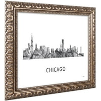 Marka Güzel Sanatlar 'Chicago Illinois Skyline WB-BW' Marlene Watson'dan Tuval Sanatı, Altın Süslü Çerçeve