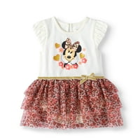 Disney Minnie Mouse Bebek Kız Çarpıntı Kollu Katmanlı Fırfır Etekli Elbise