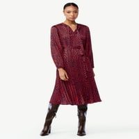 Kepçe Kadın Bluz Kol Kuşaklı Bel Pileli Büyük Beden Midi Elbise