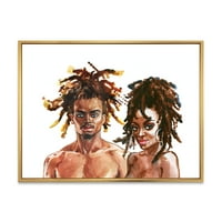 Designart 'Afrika Kökenli Amerikalı Çiftin Portresi' Modern Çerçeveli Tuval Duvar Sanatı Baskı