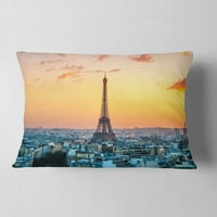 Paris'te Güneş Doğarken Designart Eiffel - Şehir Manzarası Fotoğraf Atma Yastığı - 12x20