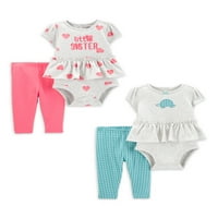 Carter'ın Çocuğum Bebek Kız Kısa Kollu Fırfır Bodysuit ve Pantolon Kıyafet Seti, Set, 0-Months - Months