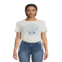 Gülen kadın Yan Kravat Grafik Baskı T-Shirt