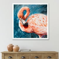 Designart 'Pembe Flamingolar Mavi Suda Kuşları Sever II' Çiftlik Evi Çerçeveli Sanat Baskısı