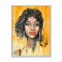 Designart 'Yeşil Gözlü ve Siyah Saçlı Kız Yüzü Impression' Modern Çerçeveli Tuval Duvar Sanatı Baskı