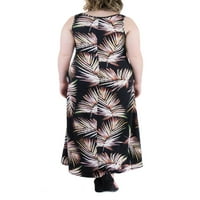 24seven Konfor Giyim kadın Artı Boyutu Yaprak Baskı Kolsuz Cep Maxi Elbise