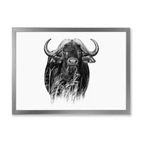 Designart 'Buffalo Iv'ün Siyah Beyaz Portresi' Çiftlik Evi Çerçeveli Sanat Baskısı