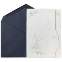 Kağıt Düğün Davetiyesi Combo Setleri, Küçük ve Büyük, Beyaz Gelin ve Damat Kartları Kobalt Mavisi Zarflar, 150 Paket