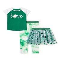 Aziz Patrick Günü Bebek ve Yürümeye Başlayan Kızların kısa kollu tişört, Tayt ve Tutu Etek Kıyafet Seti, 3 Parça