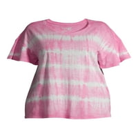 Terra & Sky kadın Artı Boyutu Çarpıntı Kollu Kravat Boya T-Shirt