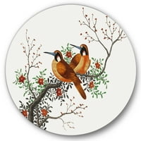 Designart 'İki Çinli Kuşlu Çiçekli Bir Ağaç Dalı' Geleneksel Daire Metal Duvar Sanatı - 36'lık Disk