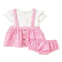 Wonder Nation Bebek Kız Önlük Elbise, Tişört ve Bebek Bezi Örtüsü Kıyafeti, Bedenler 0 3 Aylık