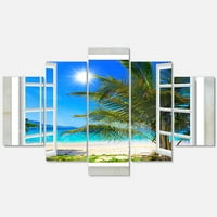 Designart 'Palmiye Ağacıyla Sahile Açılan Pencere' Metal Duvar Sanatı