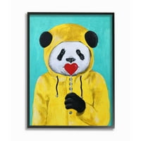 Stupell Ev Dekor Koleksiyonu Sarı Ceket Panda Lolipop Çerçeveli Giclee Tekstüre Sanat